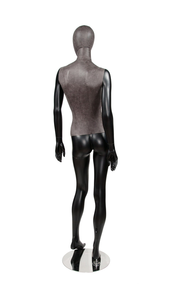 MIXED FABRIC MANNEQUIN MATTE BLACK WITH DISTRESSED LEATHERETTE FABRIC AND REMOVABLE HEAD (MAF-S2-103/BLLE)