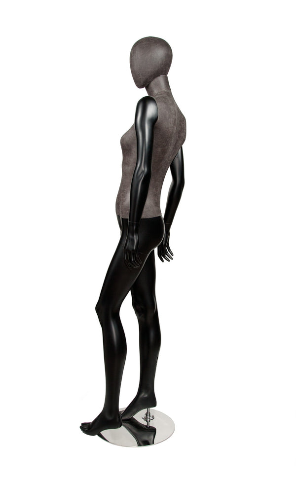 MIXED FABRIC MANNEQUIN MATTE BLACK WITH DISTRESSED LEATHERETTE FABRIC AND REMOVABLE HEAD (MAF-S2-103/BLLE)