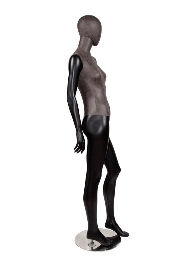 MIXED FABRIC MANNEQUIN MATTE BLACK WITH DISTRESSED LEATHERETTE FABRIC AND REMOVABLE HEAD (MAF-S2-103/BLLE)