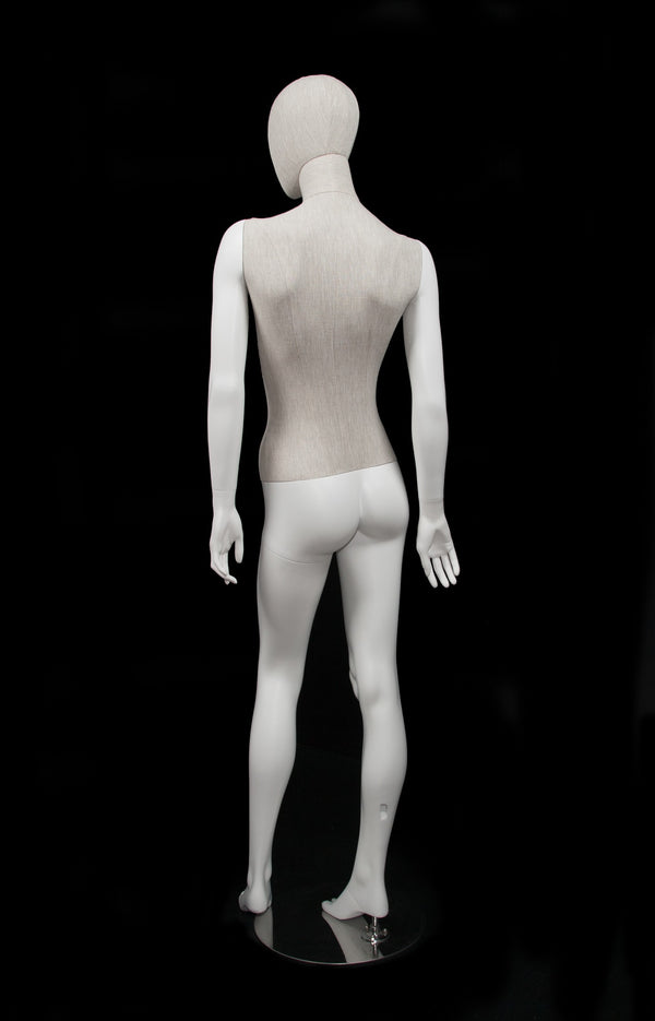 MIXED FABRIC MANNEQUIN MATTE WHITE WITH LINEN FABRIC AND REMOVABLE HEAD (MAF-S2-103/WHLN)