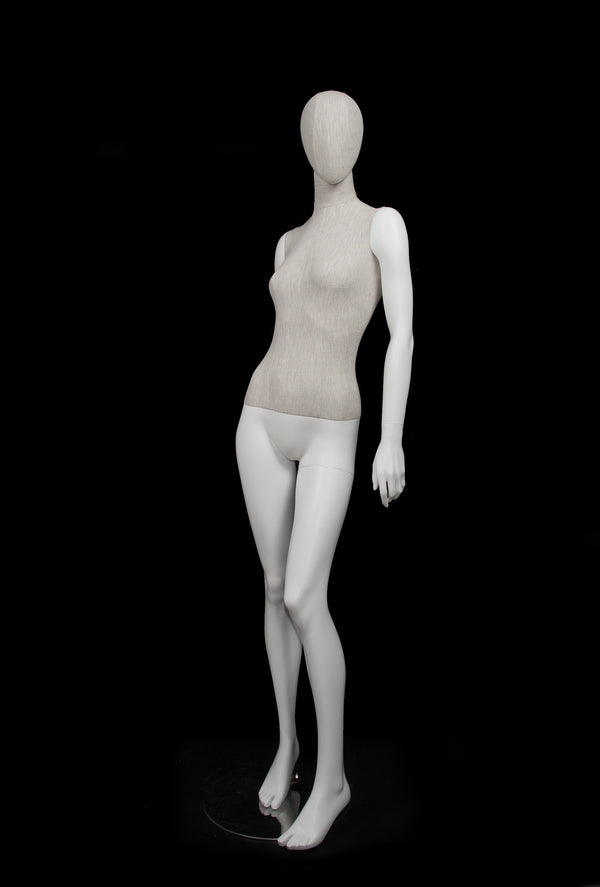 MIXED FABRIC MANNEQUIN MATTE WHITE WITH LINEN FABRIC AND REMOVABLE HEAD (MAF-S2-103/WHLN)