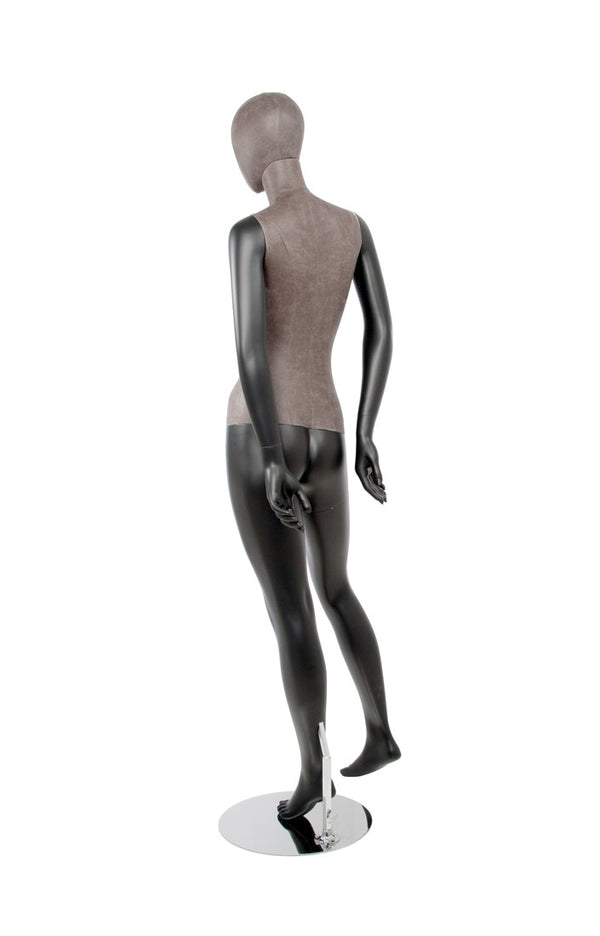 MIXED FABRIC MANNEQUIN MATTE BLACK WITH DISTRESSED LEATHERETTE FABRIC AND REMOVABLE HEAD (MAF-S2-104/BLLE)