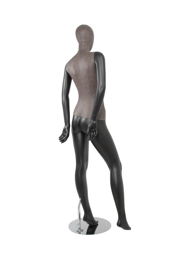 MIXED FABRIC MANNEQUIN MATTE BLACK WITH DISTRESSED LEATHERETTE FABRIC AND REMOVABLE HEAD (MAF-S2-104/BLLE)