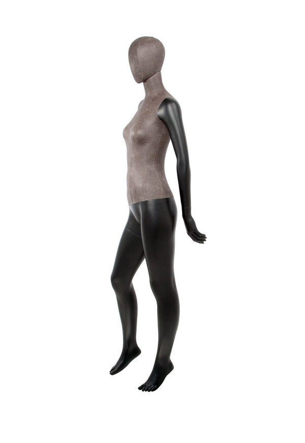 MIXED FABRIC MANNEQUIN MATTE BLACK WITH DISTRESSED LEATHERETTE FABRIC AND REMOVABLE HEAD (MAF-S2-104/BLLE)