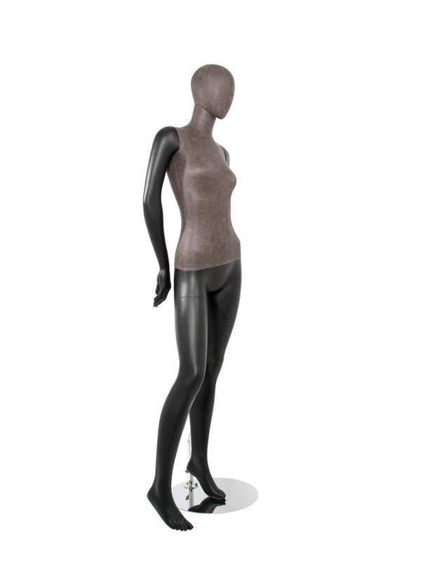 MIXED FABRIC MANNEQUIN MATTE BLACK WITH DISTRESSED LEATHERETTE FABRIC AND REMOVABLE HEAD (MAF-S2-104/BLLE)