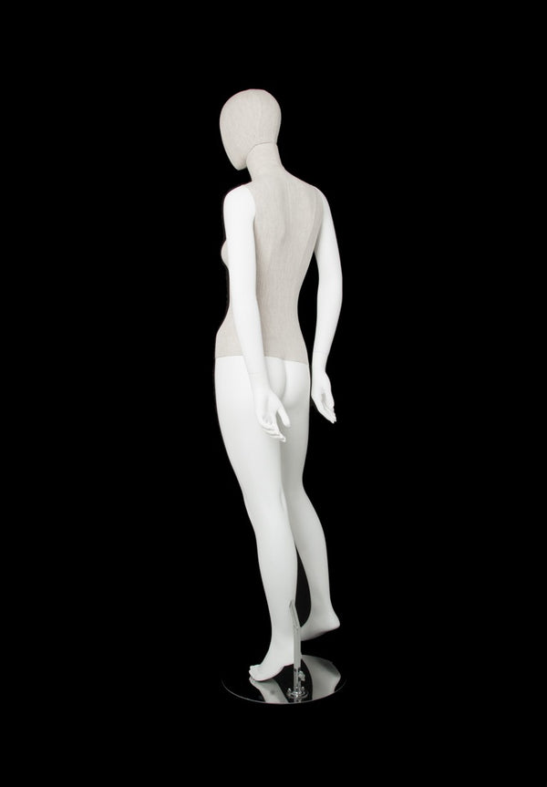 MIXED FABRIC MANNEQUIN MATTE WHITE WITH LINEN FABRIC AND REMOVABLE HEAD (MAF-S2-104/WHLN)