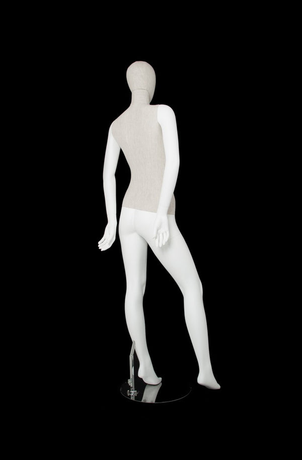 MIXED FABRIC MANNEQUIN MATTE WHITE WITH LINEN FABRIC AND REMOVABLE HEAD (MAF-S2-104/WHLN)