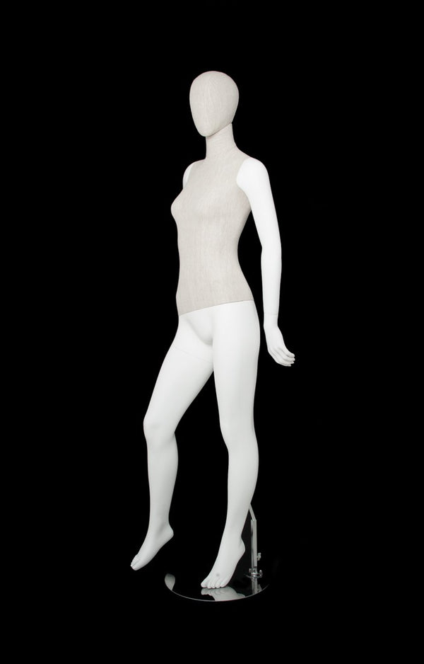 MIXED FABRIC MANNEQUIN MATTE WHITE WITH LINEN FABRIC AND REMOVABLE HEAD (MAF-S2-104/WHLN)