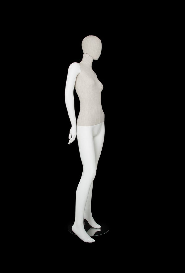 MIXED FABRIC MANNEQUIN MATTE WHITE WITH LINEN FABRIC AND REMOVABLE HEAD (MAF-S2-104/WHLN)