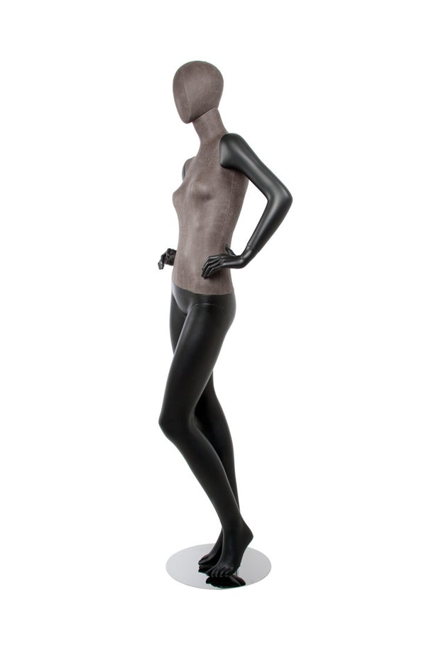 MIXED FABRIC MANNEQUIN MATTE BLACK WITH DISTRESSED LEATHERETTE AND REMOVABLE HEAD (MAF-S2-105/BLLE)