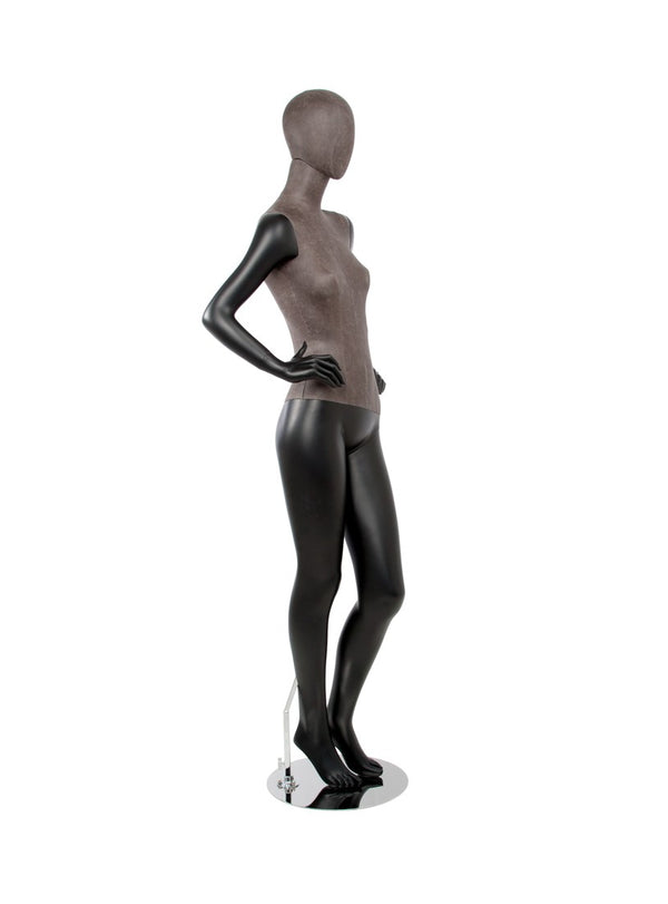 MIXED FABRIC MANNEQUIN MATTE BLACK WITH DISTRESSED LEATHERETTE AND REMOVABLE HEAD (MAF-S2-105/BLLE)