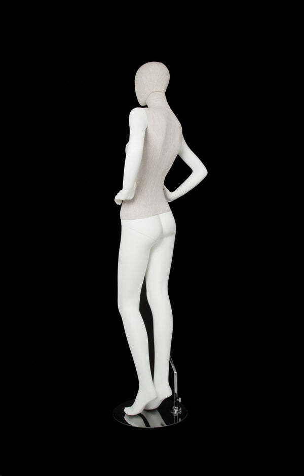 MIXED FABRIC MANNEQUIN MATTE WHITE WITH LINEN FABRIC AND REMOVABLE HEAD (MAF-S2-105/WHLN)