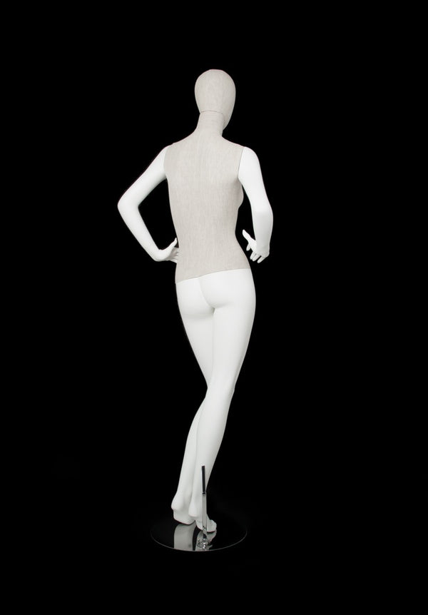 MIXED FABRIC MANNEQUIN MATTE WHITE WITH LINEN FABRIC AND REMOVABLE HEAD (MAF-S2-105/WHLN)