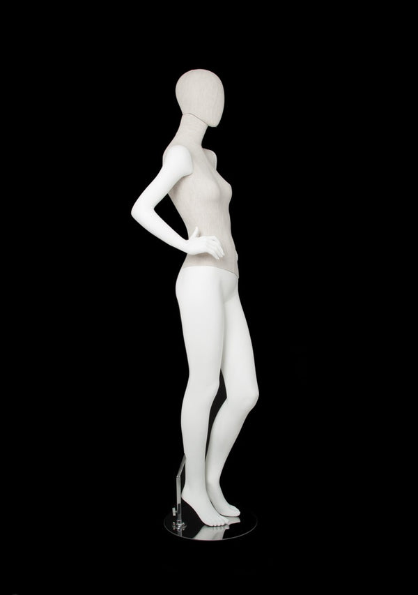 MIXED FABRIC MANNEQUIN MATTE WHITE WITH LINEN FABRIC AND REMOVABLE HEAD (MAF-S2-105/WHLN)