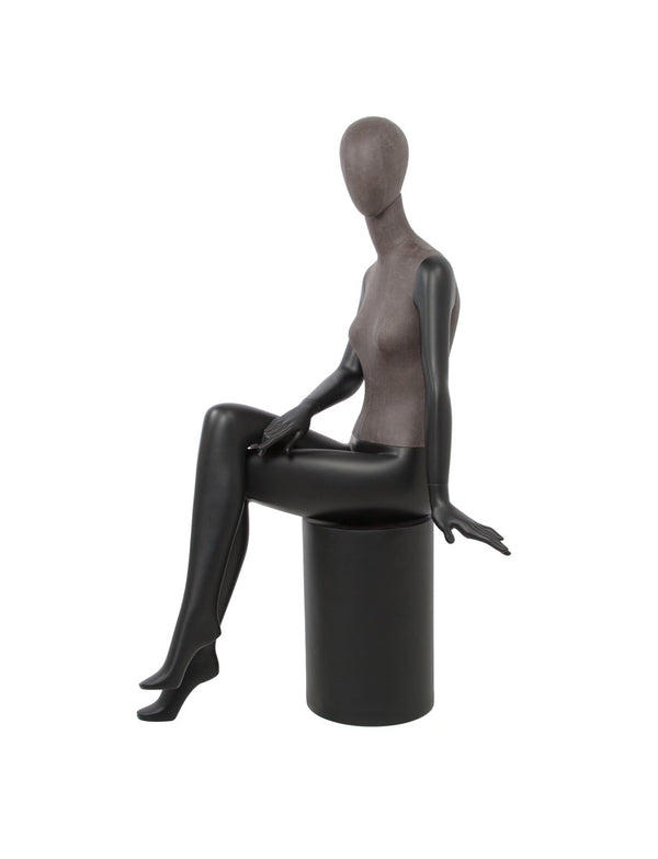 MIXED FABRIC SITTING MANNEQUIN MATTE BLACK WITH LEATHERETTE AND REMOVABLE HEAD  (MAF-S2-106/BLLE)