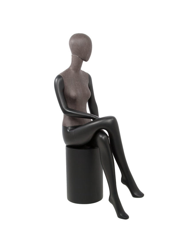 MIXED FABRIC SITTING MANNEQUIN MATTE BLACK WITH LEATHERETTE AND REMOVABLE HEAD  (MAF-S2-106/BLLE)