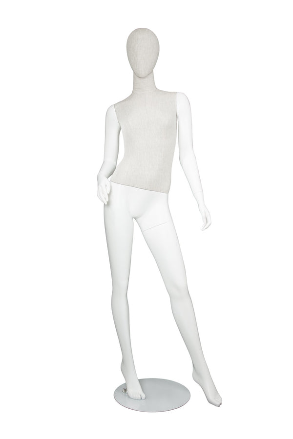 MIXED FABRIC MANNEQUINS MATTE WHITE WITH LINEN FABRIC W/ REMOVABLE HEAD  (MAF-S2-107/WHLN)