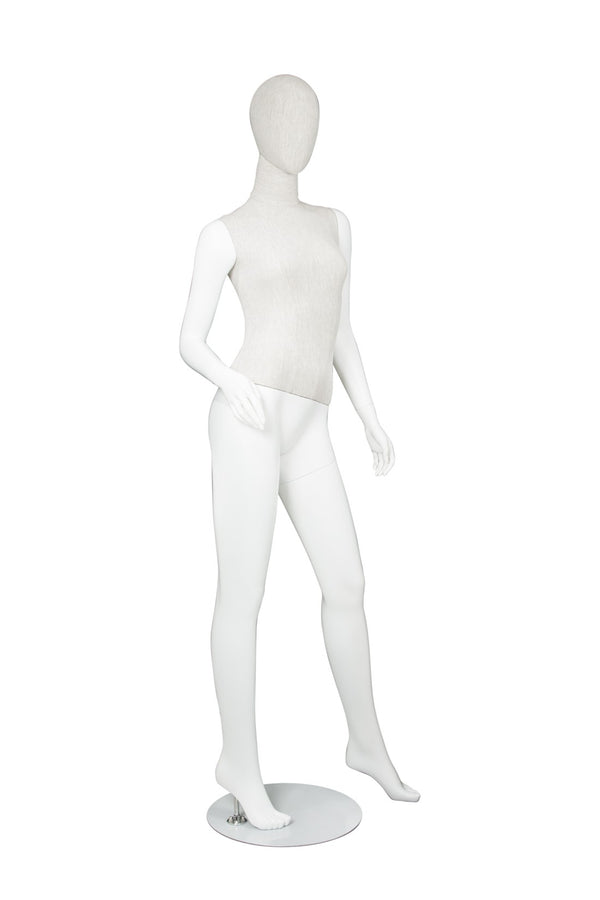 MIXED FABRIC MANNEQUINS MATTE WHITE WITH LINEN FABRIC W/ REMOVABLE HEAD  (MAF-S2-107/WHLN)