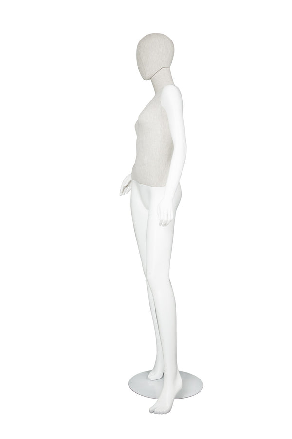 MIXED FABRIC MANNEQUINS MATTE WHITE WITH LINEN FABRIC W/ REMOVABLE HEAD  (MAF-S2-107/WHLN)