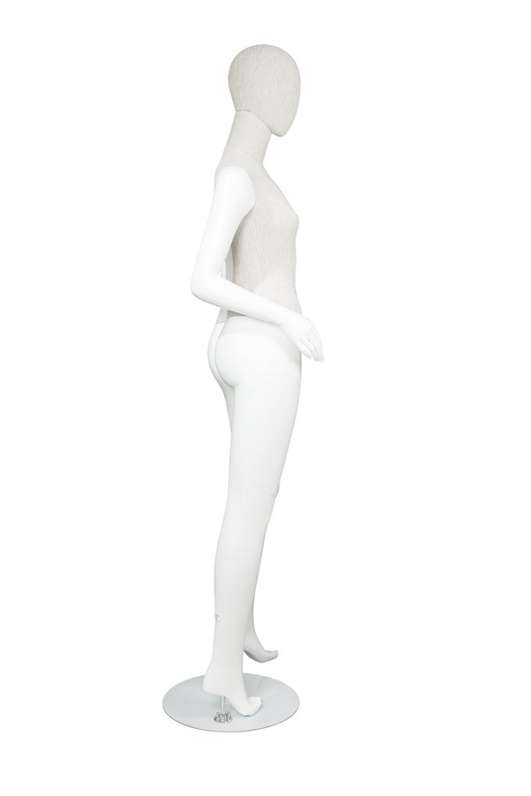 MIXED FABRIC MANNEQUINS MATTE WHITE WITH LINEN FABRIC W/ REMOVABLE HEAD  (MAF-S2-107/WHLN)