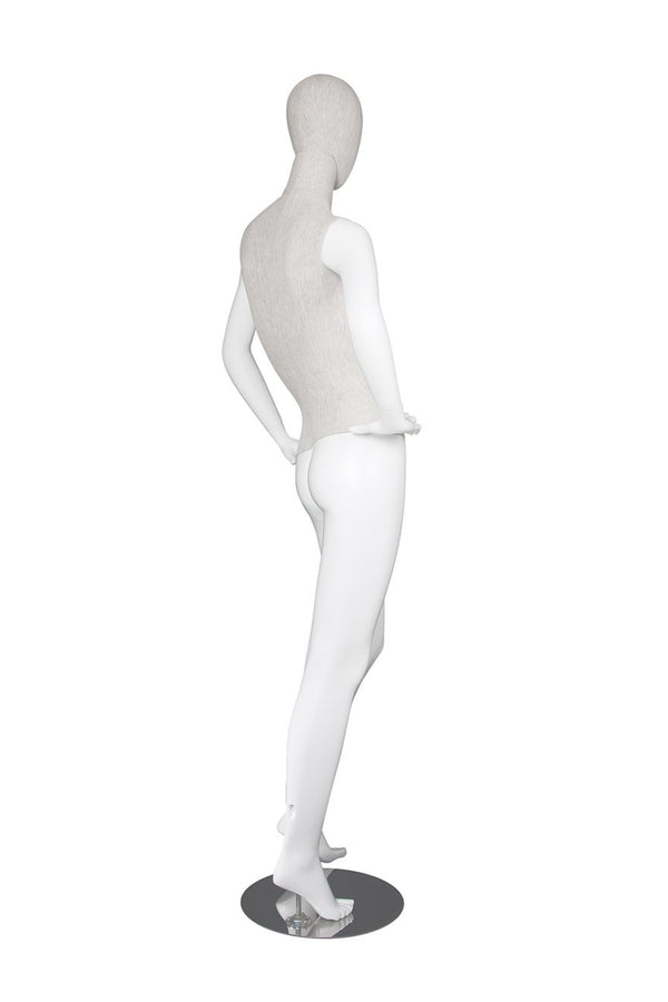 MIXED FABRIC MANNEQUINS MATTE WHITE WITH LINEN FABRIC W/ REMOVABLE HEAD  (MAF-S2-108/WHLN)