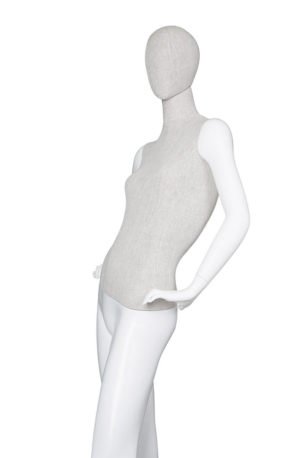 MIXED FABRIC MANNEQUINS MATTE WHITE WITH LINEN FABRIC W/ REMOVABLE HEAD  (MAF-S2-108/WHLN)