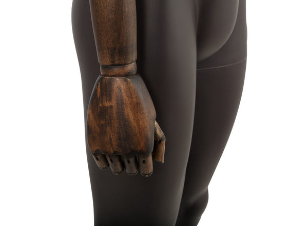 MALE BROWN LEATHERTTE FABRIC EGG MANNEQUIN W/ BROWN WOOD ARMS (MAM-ARM2-1/BRLE)