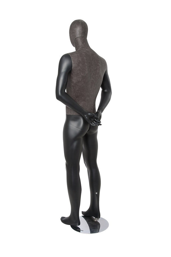 MIXED FABRIC MALE MANNEQUIN MATTE WHITE WITH LINEN FABRIC AND REMOVABLE HEAD (MAM-S2-104/BLLE)