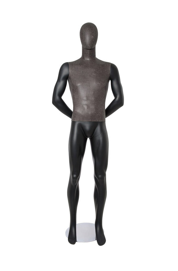 MIXED FABRIC MALE MANNEQUIN MATTE WHITE WITH LINEN FABRIC AND REMOVABLE HEAD (MAM-S2-104/BLLE)