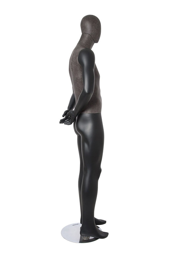 MIXED FABRIC MALE MANNEQUIN MATTE WHITE WITH LINEN FABRIC AND REMOVABLE HEAD (MAM-S2-104/BLLE)