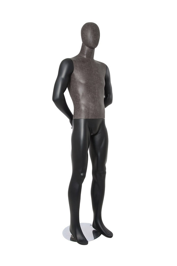 MIXED FABRIC MALE MANNEQUIN MATTE WHITE WITH LINEN FABRIC AND REMOVABLE HEAD (MAM-S2-104/BLLE)