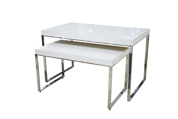 MIRROR CHROME TABLE LEGS WITH GLOSSY LAMINATED TABLE TOP (TB-TABLE)