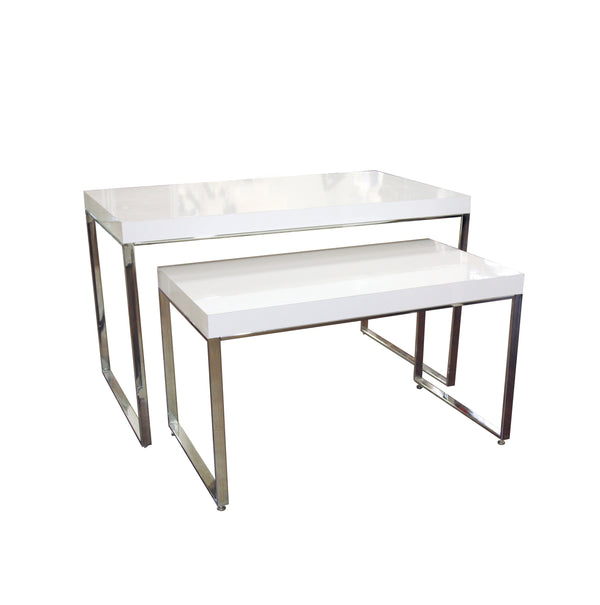 MIRROR CHROME TABLE LEGS WITH GLOSSY LAMINATED TABLE TOP (TB-TABLE)